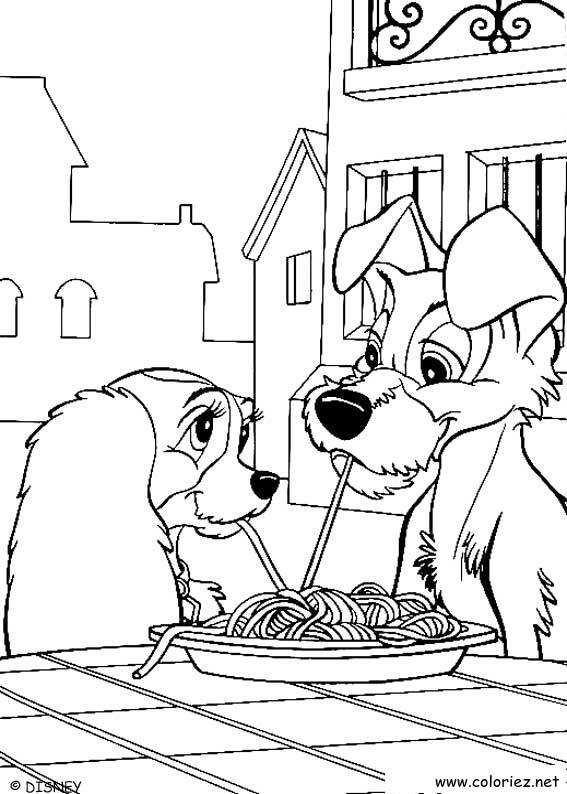 Coloriage de La Belle et le Clochard à imprimer