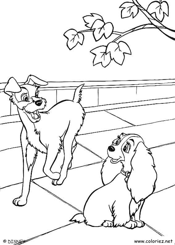 Coloriage de Lady et Clochard à imprimer