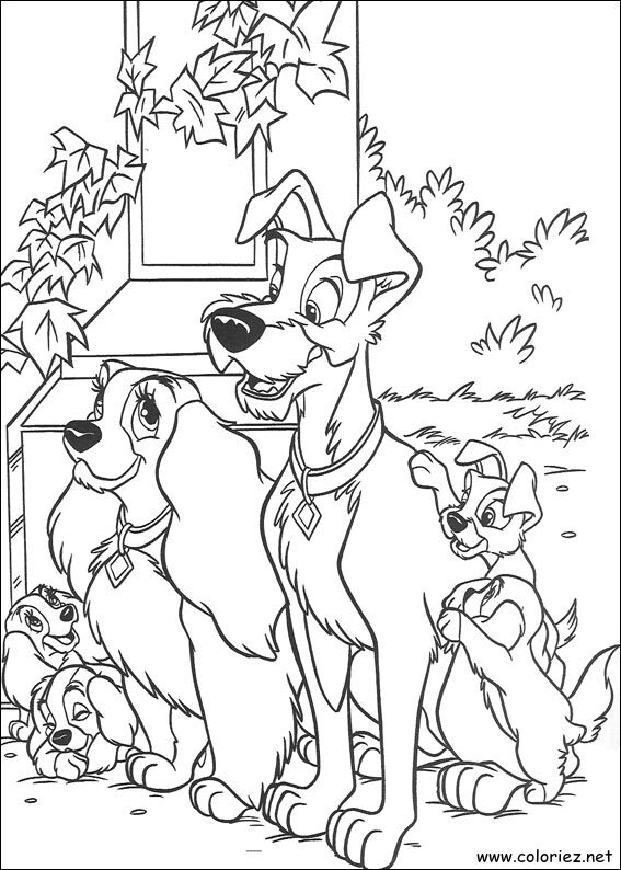 Coloriage de La Belle et le Clochard à imprimer