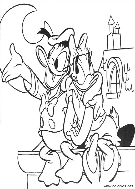 Coloriage de Donald et Daisy en amoureux à imprimer