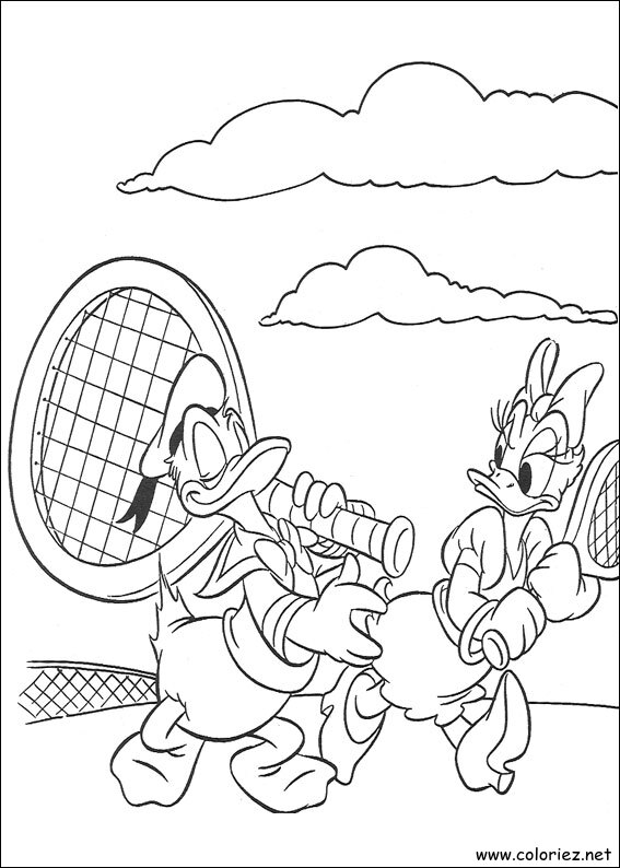 Coloriage de Petit tennis pour Donald et Daisy à imprimer