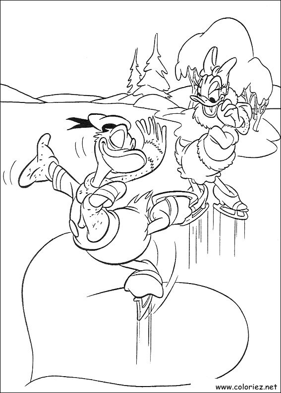 Coloriage de Daisy et Donald patinent à imprimer