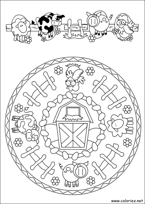 Coloriage de Mandala de la ferme à imprimer