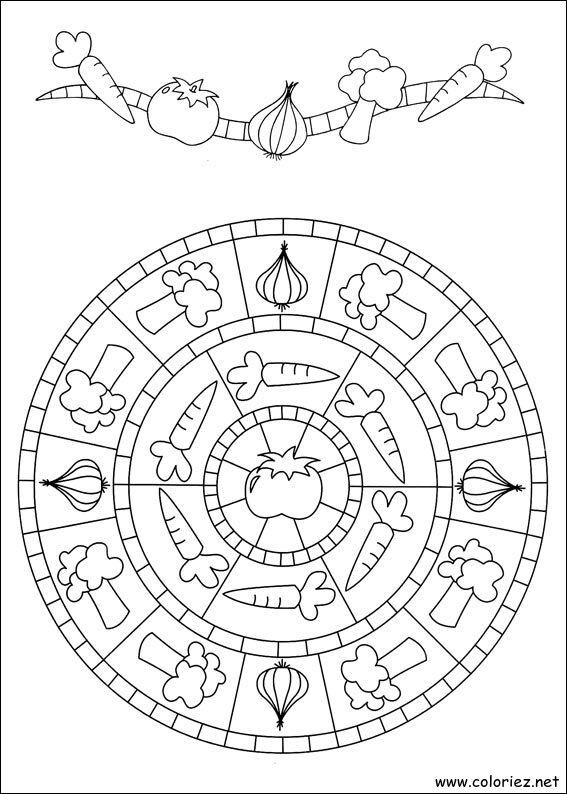 Coloriage de Mandala légumes à imprimer