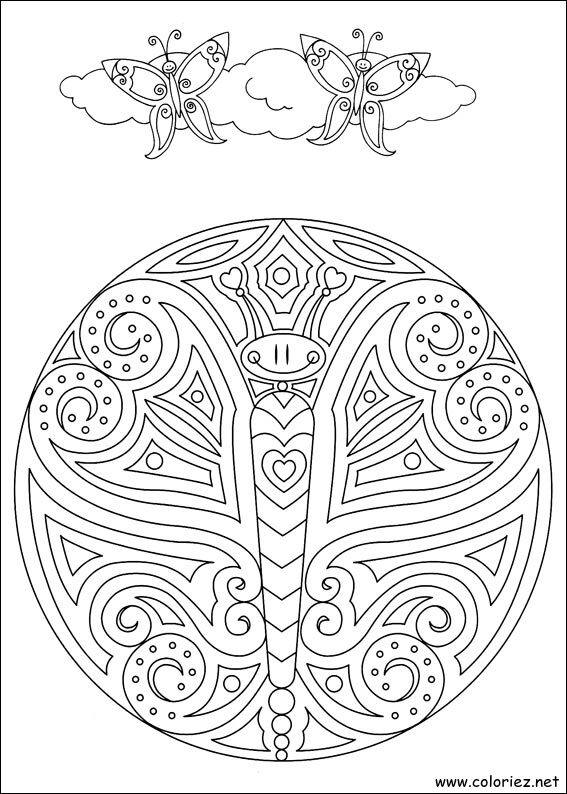 Coloriage de Mandala libellule à imprimer