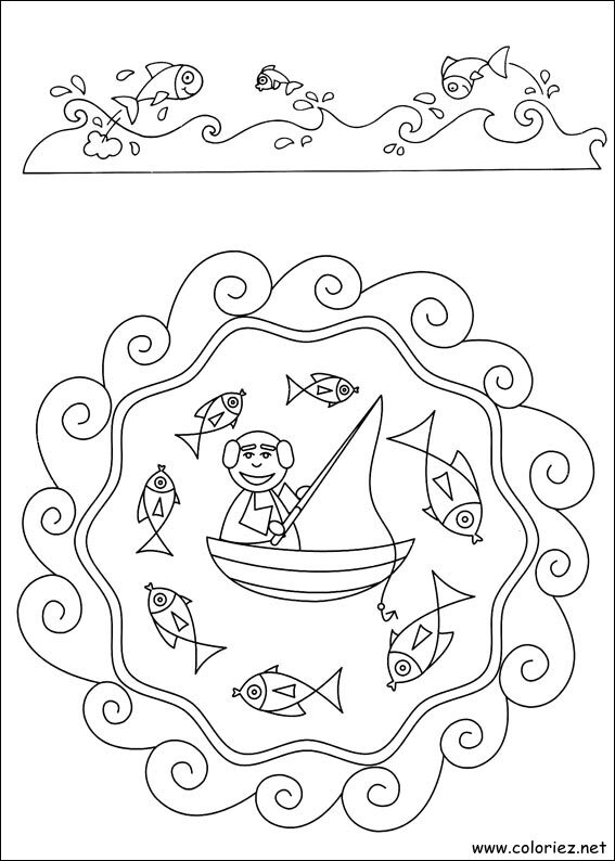 Coloriage de Mandala pêche aux poissons à imprimer