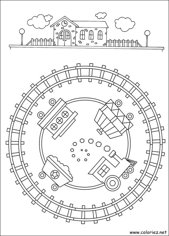 Coloriage de Mandala petit train à imprimer