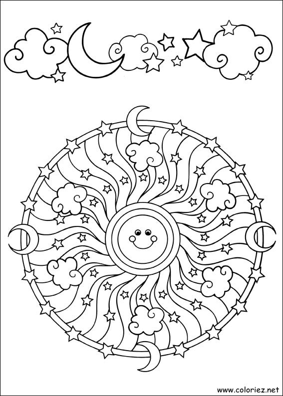 Coloriage de Mandala astres à imprimer