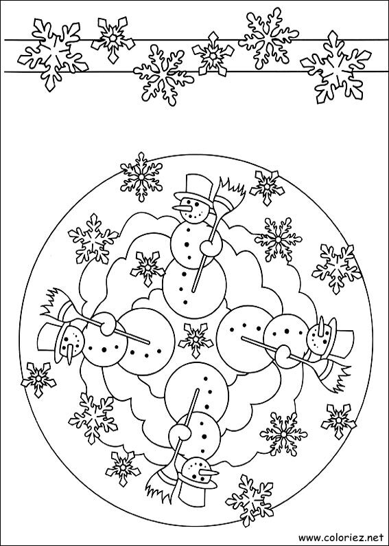 Coloriage de Mandala bonhomme de neige à imprimer
