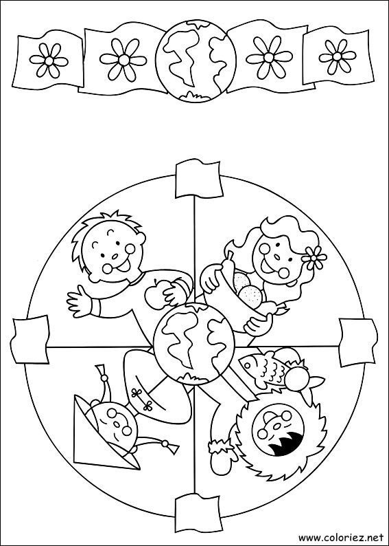 Coloriage de Mandala des enfants du monde à imprimer