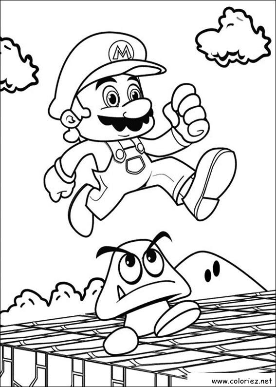 Coloriage de Mario et Goomba à imprimer