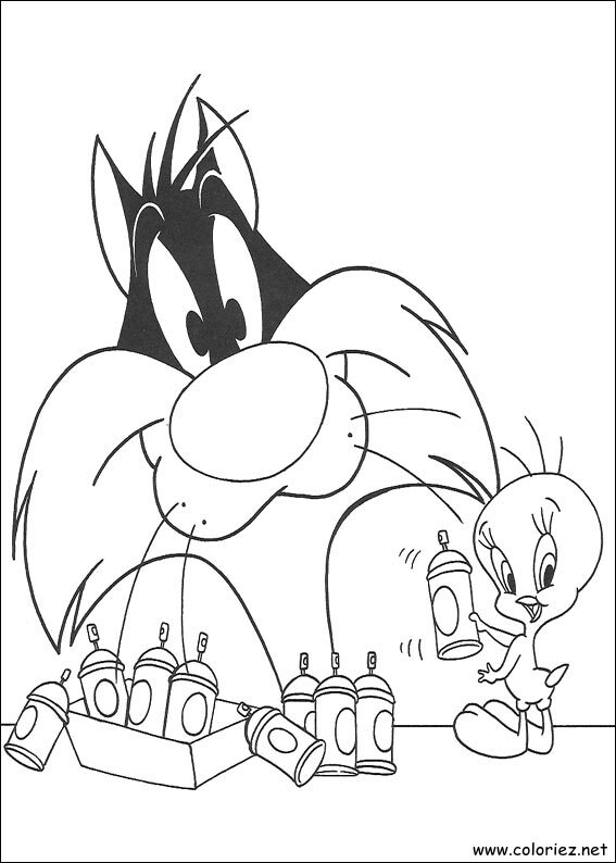 Coloriage de Titi et Grosminet à imprimer